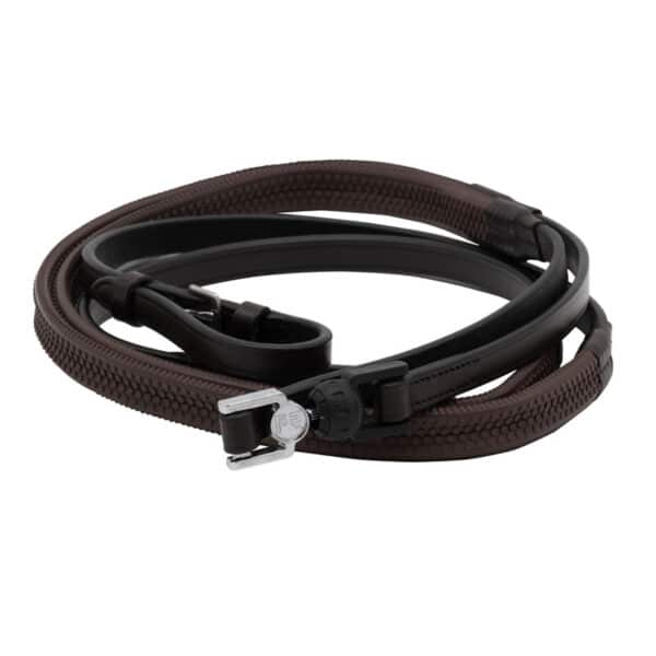 FR Vincitore Quick Release Safety Reins, Libre, Havana Leather Without Stopper - Charles Owen