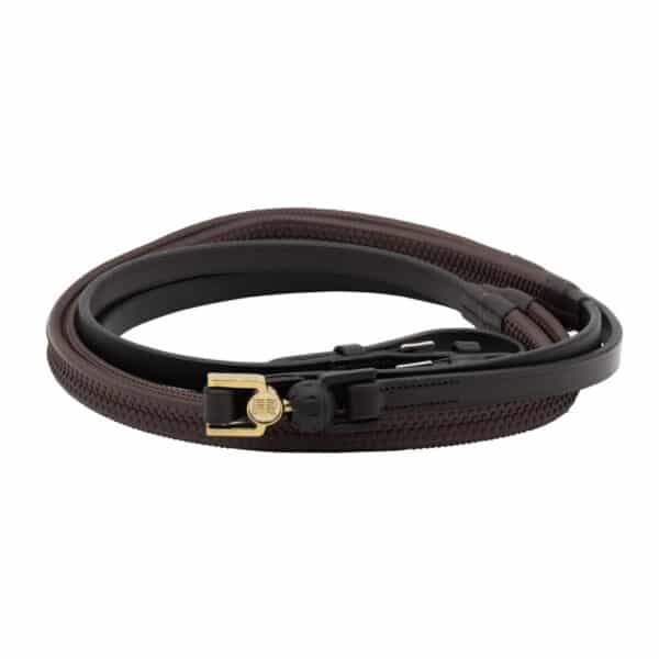 FR Vincitore Quick Release Safety Reins, Libre, Havana Leather Without Stopper - Charles Owen
