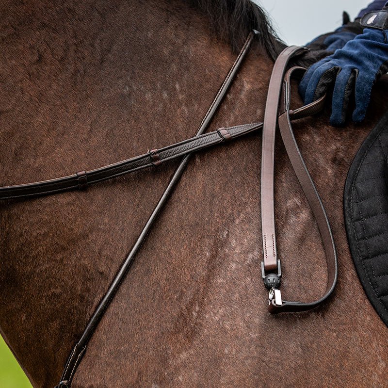 FR Vincitore Quick Release Safety Reins, Eventing, Havana Leather - Charles Owen