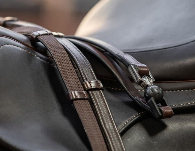 FR Vincitore Quick Release Safety Reins, Eventing, Havana Leather - Charles Owen