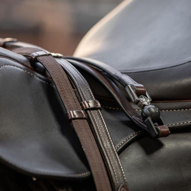 FR Vincitore Quick Release Safety Reins, Eventing, Havana Leather - Charles Owen