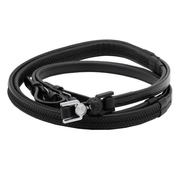 FR Vincitore Quick Release Safety Reins, Libre, Black Leather Without Stopper - Charles Owen
