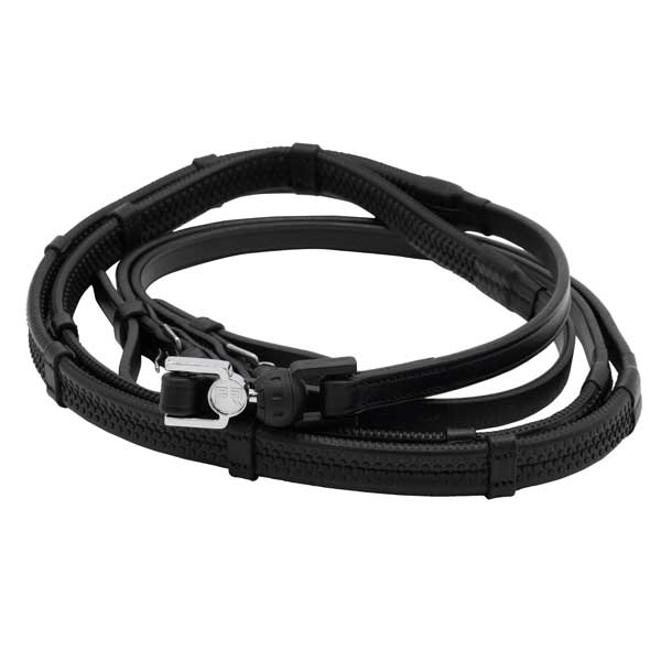 FR Vincitore Quick Release Safety Reins, Libre, Black Leather With Stopper - Charles Owen