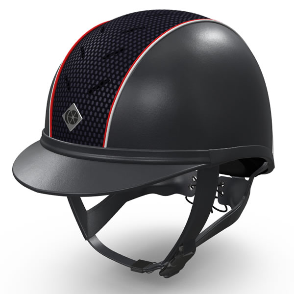 CHARLES OWENS LEATHER LOOK AYR8 RIDING HAT AS WORN BY CHARLOTTE DUJARDIN NAVY WITH RED/WHITE PIPING 53CM