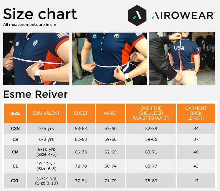 airowear reiver II size chart