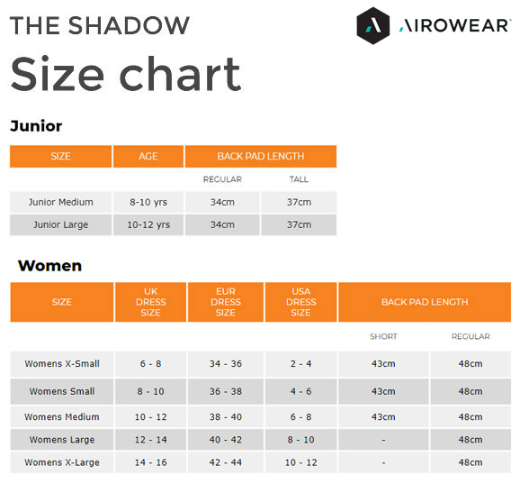 airowear shadow size chart