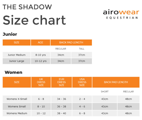 airowear shadow size chart