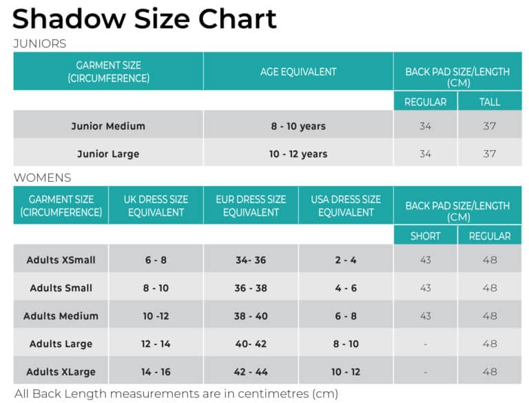 airowear shadow size chart